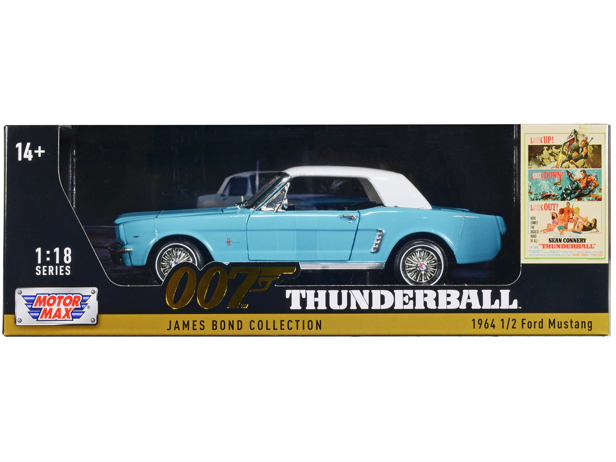 1964 1/2 Ford Mustang Light Blue with White Top James Bond 007 'Thunderball' (1965) Movie 'James Bond Collection' Series 1/18 Diecast Model Car by Motormax