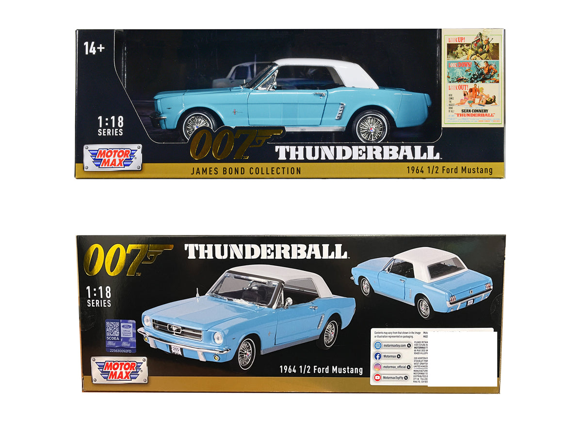 1964 1/2 Ford Mustang Light Blue with White Top James Bond 007 'Thunderball' (1965) Movie 'James Bond Collection' Series 1/18 Diecast Model Car by Motormax