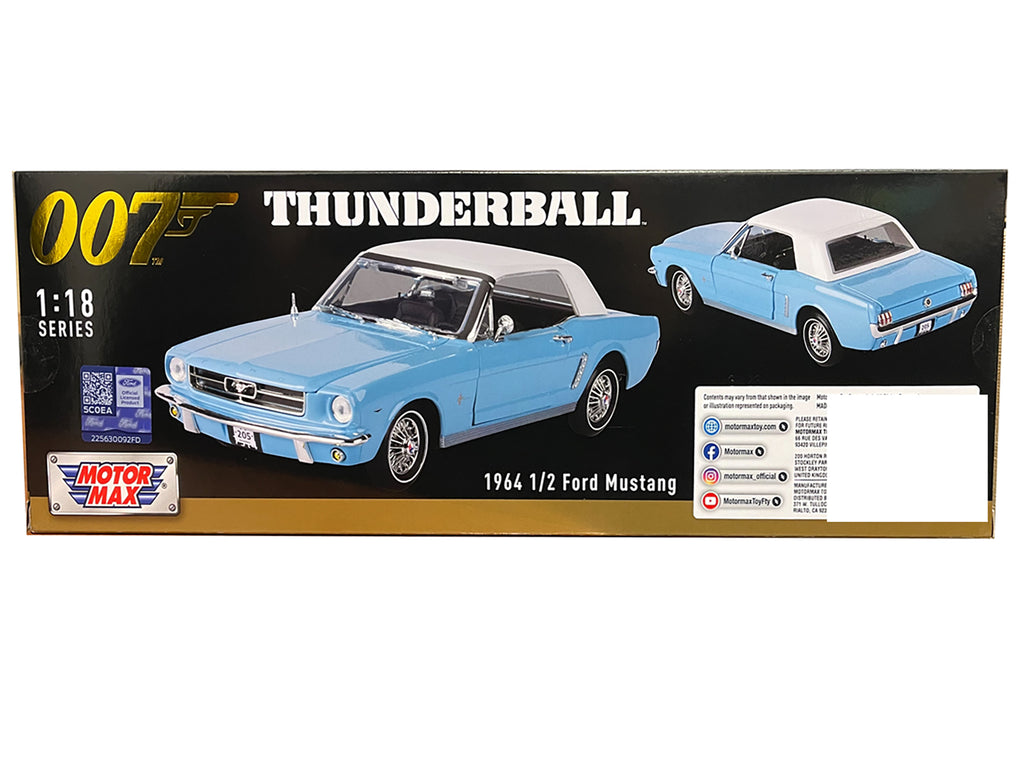 1964 1/2 Ford Mustang Light Blue with White Top James Bond 007 'Thunderball' (1965) Movie 'James Bond Collection' Series 1/18 Diecast Model Car by Motormax