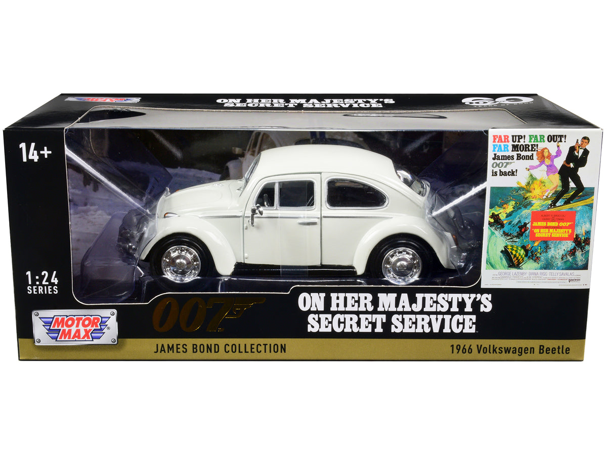 1966 Volkswagen Beetle White James Bond 007 'On Her Majesty's Secret Service' (1969) Movie 'James Bond Collection' Series 1/24 Diecast Model Car by Motormax