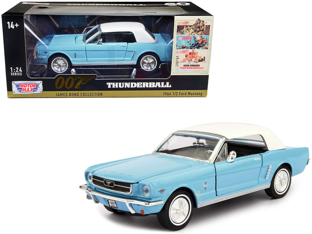 1964 1/2 Ford Mustang Light Blue with White Top James Bond 007 'Thunderball' (1965) Movie 'James Bond Collection' Series 1/24 Diecast Model Car by Motormax