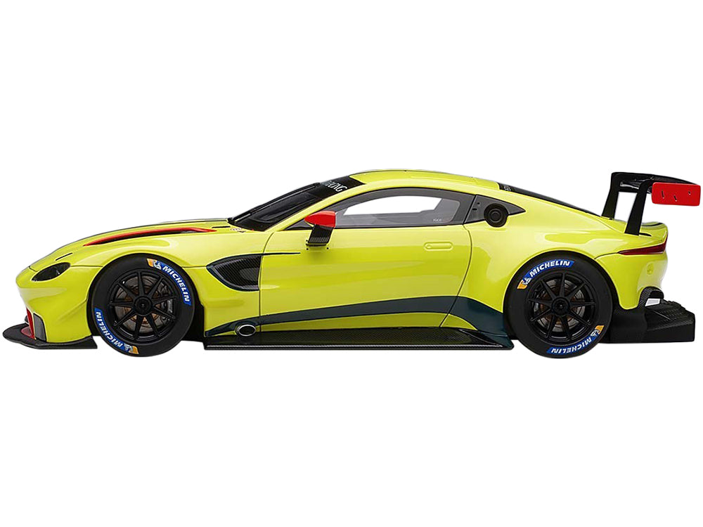 2018 Aston Martin Vantage GTE Le Mans PRO Presentation Car Lemon Green Metallic with Carbon and Red Accents 'Aston Martin Racing' 1/18 Model Car by Autoart