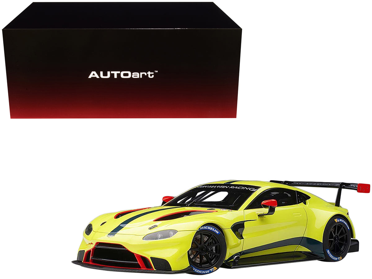 2018 Aston Martin Vantage GTE Le Mans PRO Presentation Car Lemon Green Metallic with Carbon and Red Accents 'Aston Martin Racing' 1/18 Model Car by Autoart