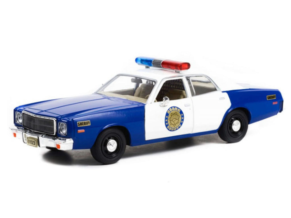 1975 Plymouth Fury 'Osage County Sheriff' Blue and White 1/24 Diecast Model Car by Greenlight