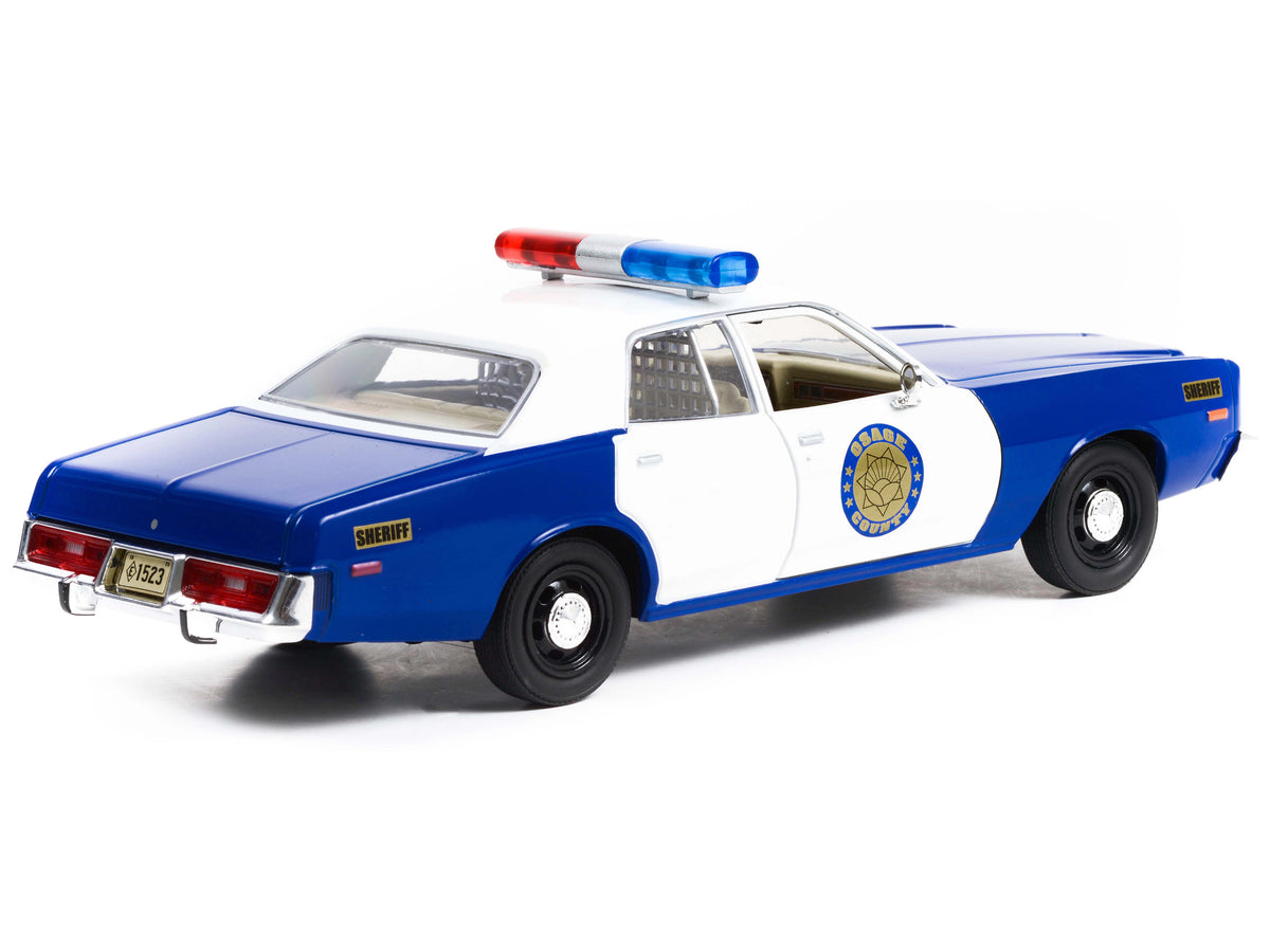 1975 Plymouth Fury 'Osage County Sheriff' Blue and White 1/24 Diecast Model Car by Greenlight