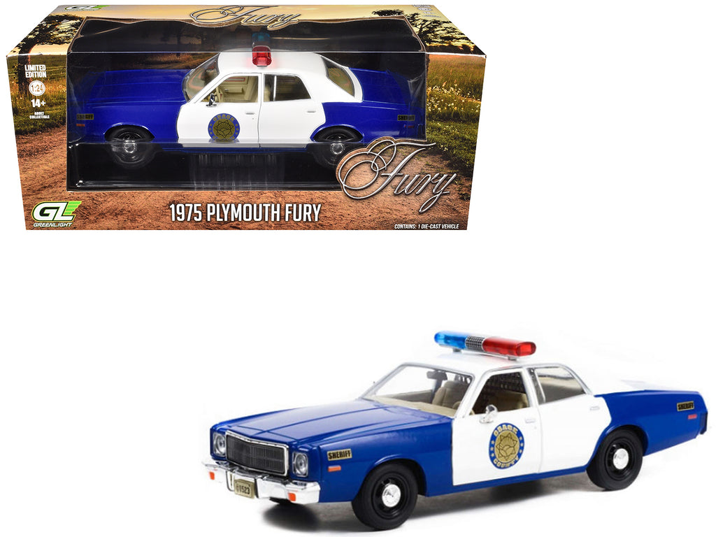 1975 Plymouth Fury 'Osage County Sheriff' Blue and White 1/24 Diecast Model Car by Greenlight