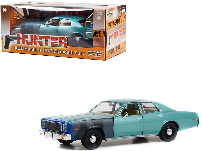 1977 Plymouth Fury Unrestored Turquoise Metallic (Sergeant Rick Hunter's) 'Hunter' (1984-1991) TV Series 'Hollywood Series' 1/24 Diecast Model Car by Greenlight