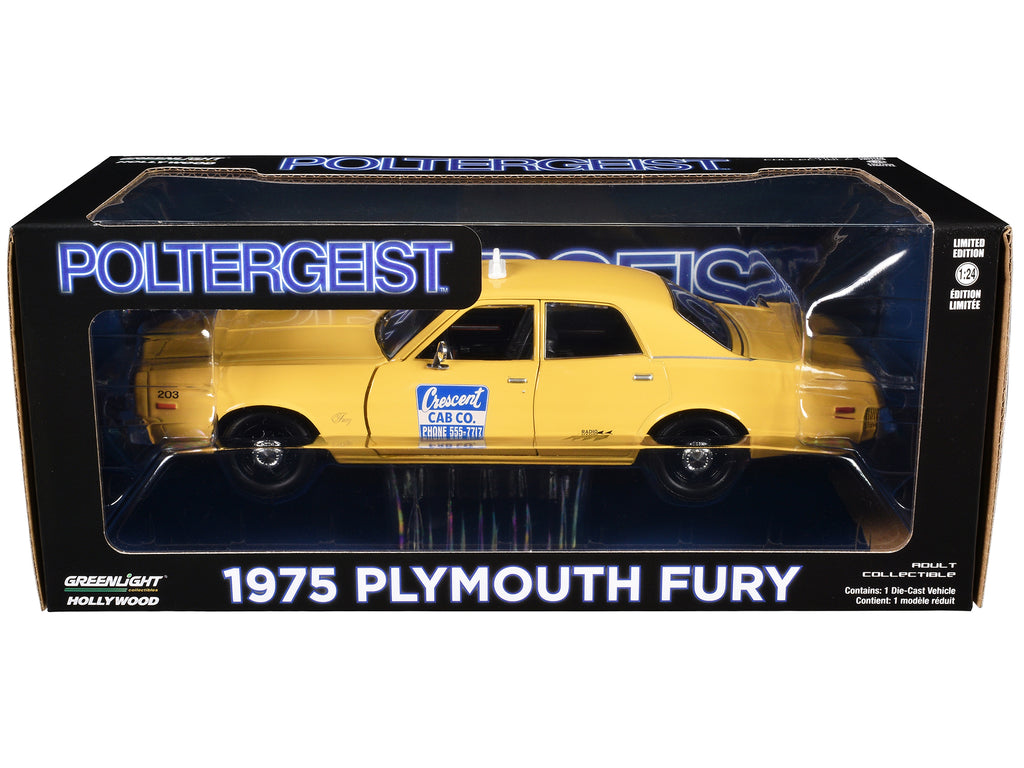 1975 Plymouth Fury Taxi 'Crescent Cab Co.' Yellow 'Poltergeist' (1982) Movie 'Hollywood' Series 20 1/24 Diecast Model Car by Greenlight