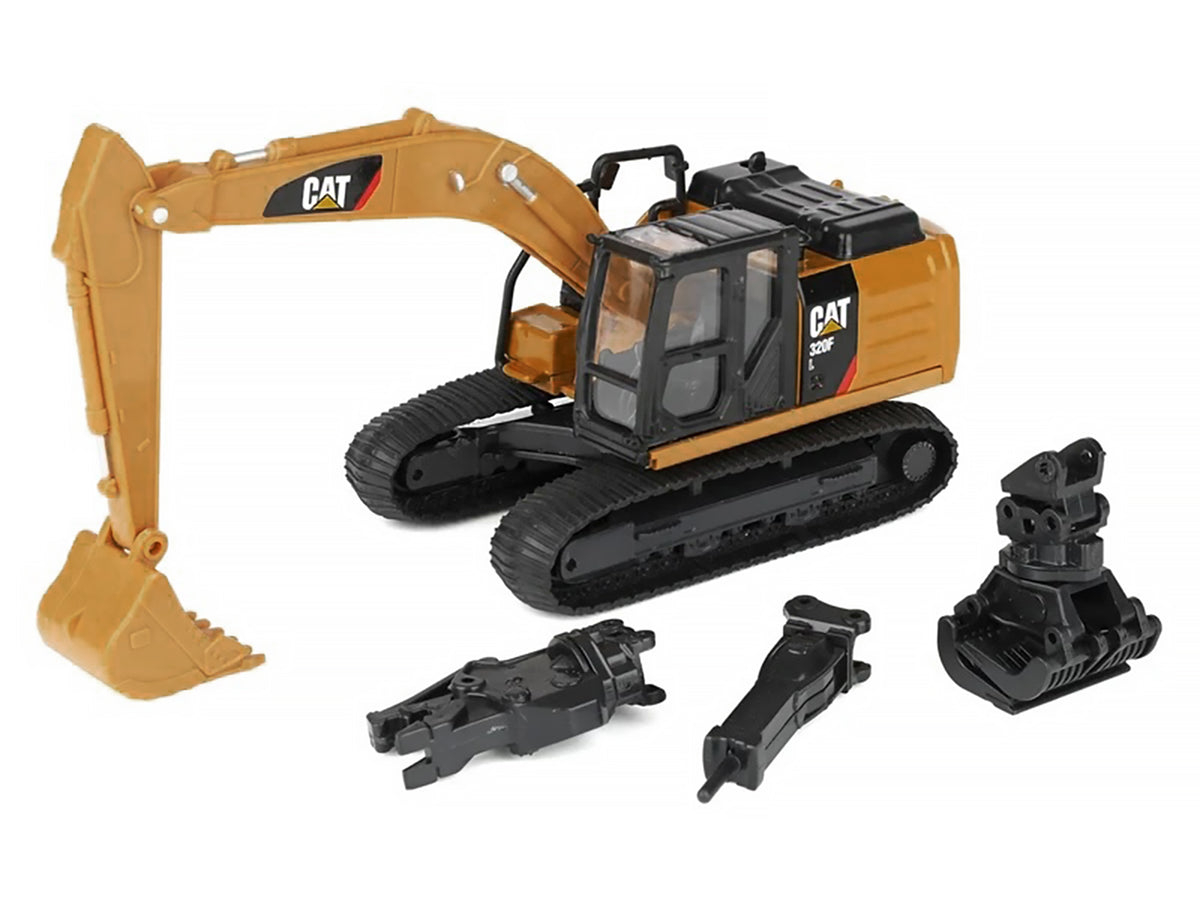 CAT Caterpillar 320F L Excavator with Interchangeable Attachment Yellow 1/64 Diecast Model by Diecast Master