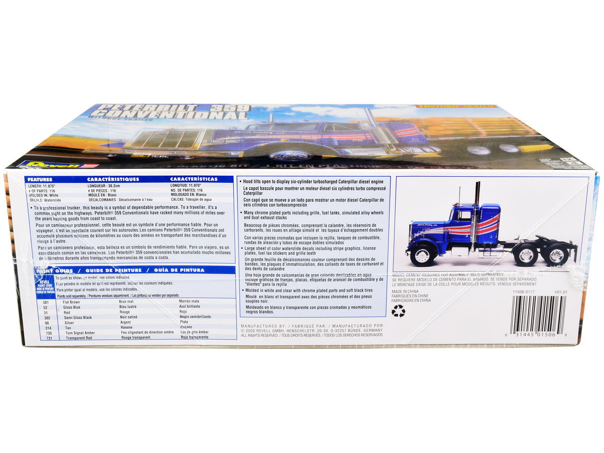 Level 4 Model Kit Peterbilt 359 Conventional Truck Tractor (without Trailer) 'Historic Series' 1/25 Scale Model by Revell