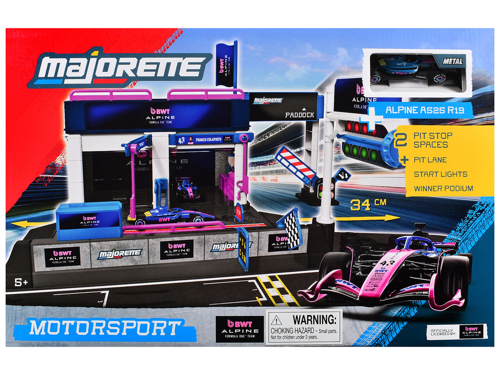 'BWT Alpine Formula One Team' (2025) Pit Stop Playset with Alpine A525 R19 1/64 Diecast Model Car by Majorette