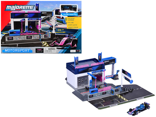 'BWT Alpine Formula One Team' (2025) Pit Stop Playset with Alpine A525 R19 1/64 Diecast Model Car by Majorette