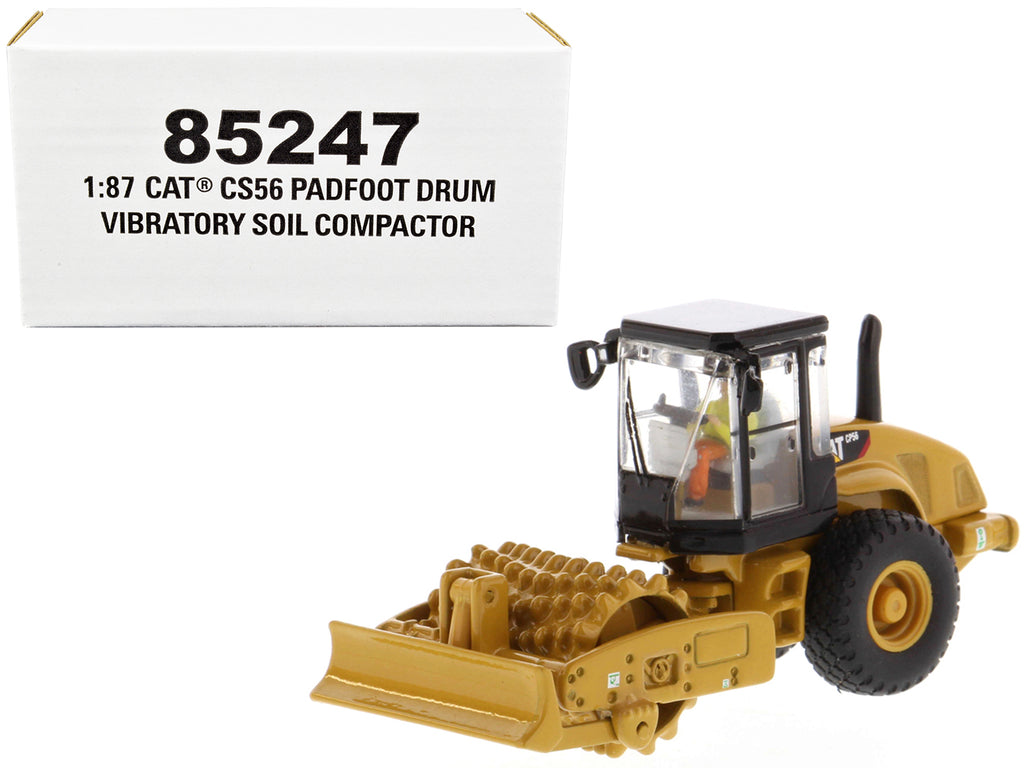 CAT Caterpillar CS56 Padfoot Drum Vibratory Soil Compactor with Operator 'High Line' Series 1/87 (HO) Scale Diecast Model by Diecast Masters