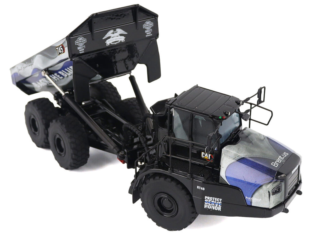 CAT Caterpillar 745 Articulated Dump Truck 'Brent Scarbrough & Co. - Back the Blue' Black with Graphics 'High Line' Series 1/50 Diecast Model by Diecast Masters