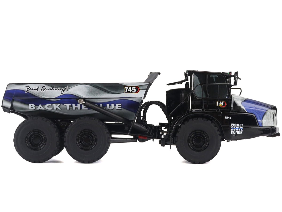 CAT Caterpillar 745 Articulated Dump Truck 'Brent Scarbrough & Co. - Back the Blue' Black with Graphics 'High Line' Series 1/50 Diecast Model by Diecast Masters