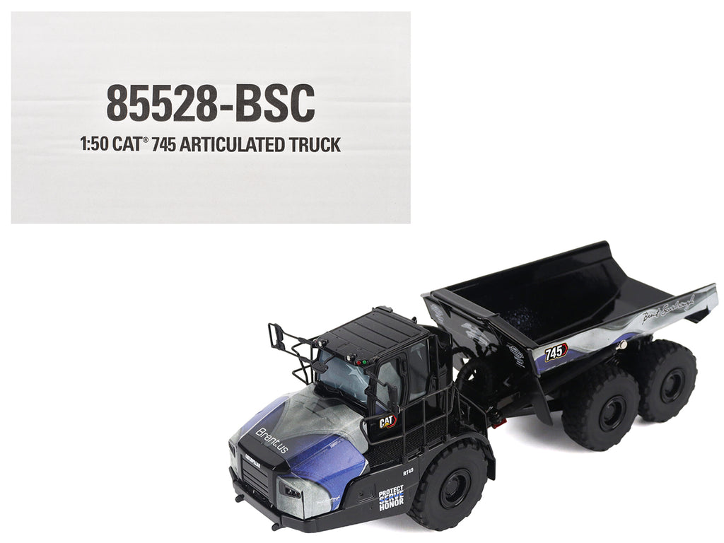 CAT Caterpillar 745 Articulated Dump Truck 'Brent Scarbrough & Co. - Back the Blue' Black with Graphics 'High Line' Series 1/50 Diecast Model by Diecast Masters
