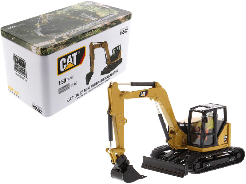 CAT Caterpillar 309 CR Next Generation Mini Hydraulic Excavator with Work Tools and Operator 'High Line' Series 1/50 Diecast Model by Diecast Masters