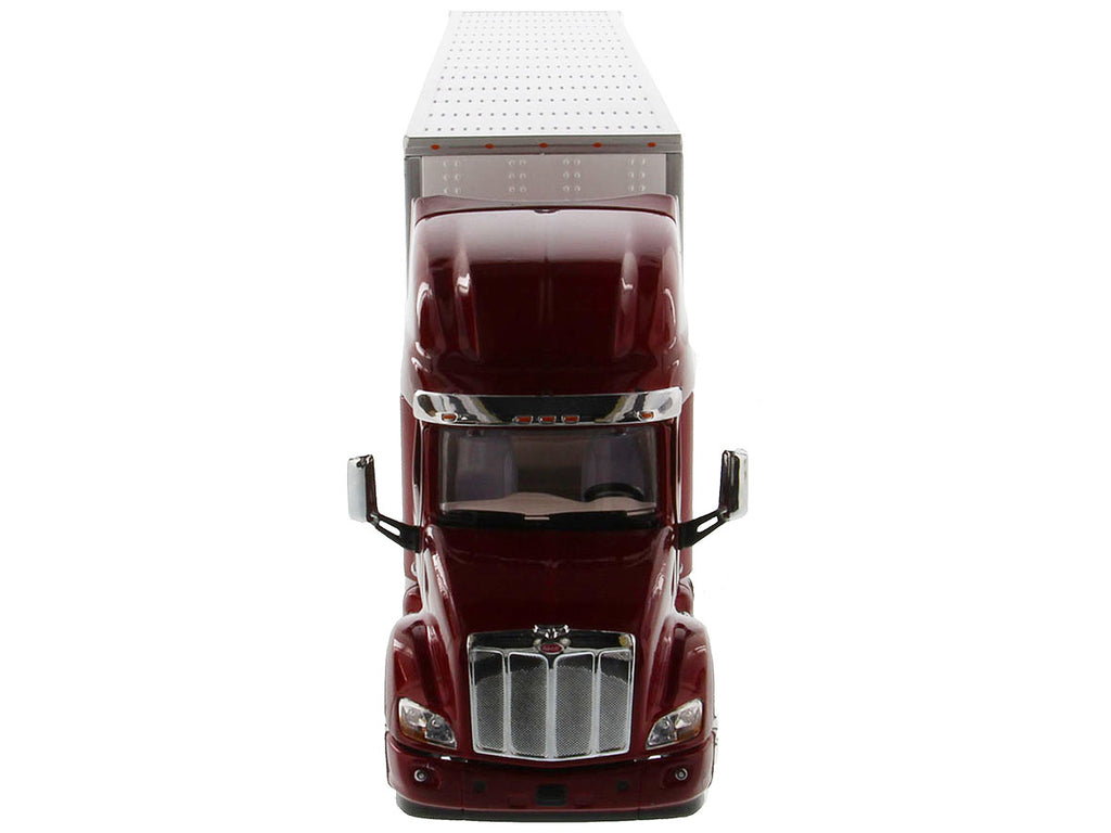 Peterbilt 579 UltraLoft Truck Tractor Red with 'CAT Caterpillar' Mural Dry Van Trailer 'Transport Series' 1/50 Diecast Model by Diecast Masters