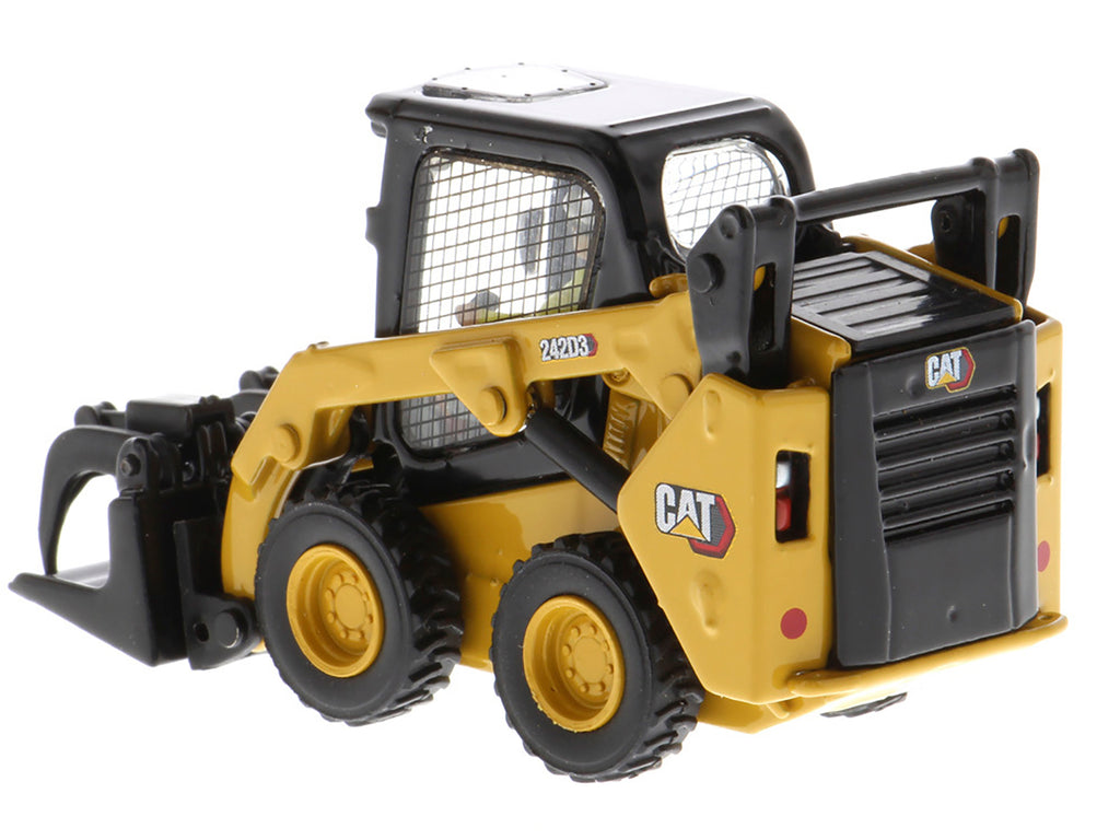CAT Caterpillar 242D3 Wheeled Skid Steer Loader with Work Tools and Operator Yellow 'High Line Series' 1/50 Diecast Model by Diecast Masters