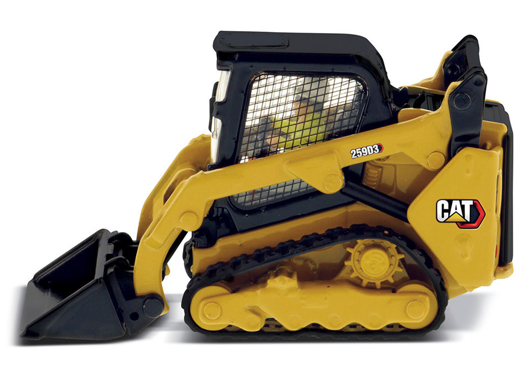 CAT Caterpillar 259D3 Compact Track Loader with Work Tools and Operator Yellow 'High Line Series' 1/50 Diecast Model by Diecast Masters