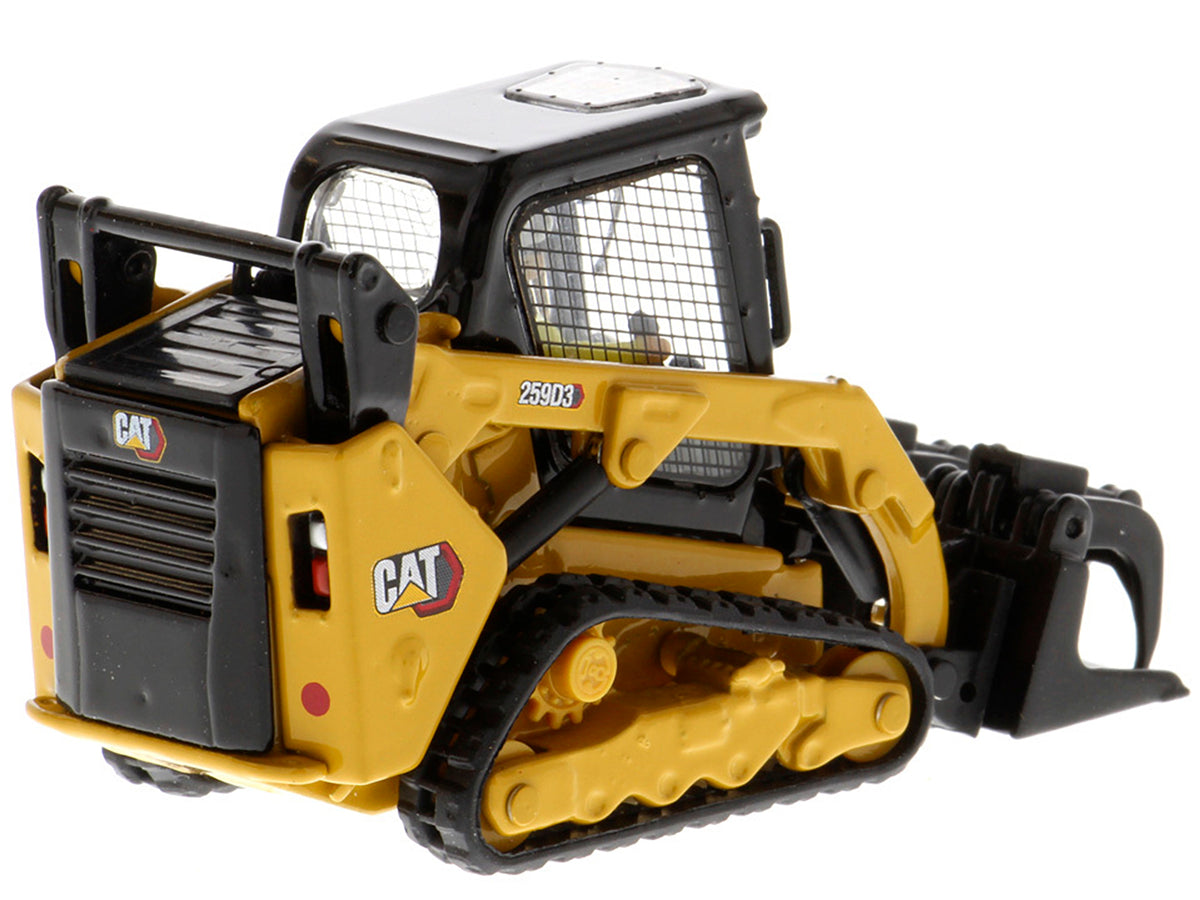 CAT Caterpillar 259D3 Compact Track Loader with Work Tools and Operator Yellow 'High Line Series' 1/50 Diecast Model by Diecast Masters