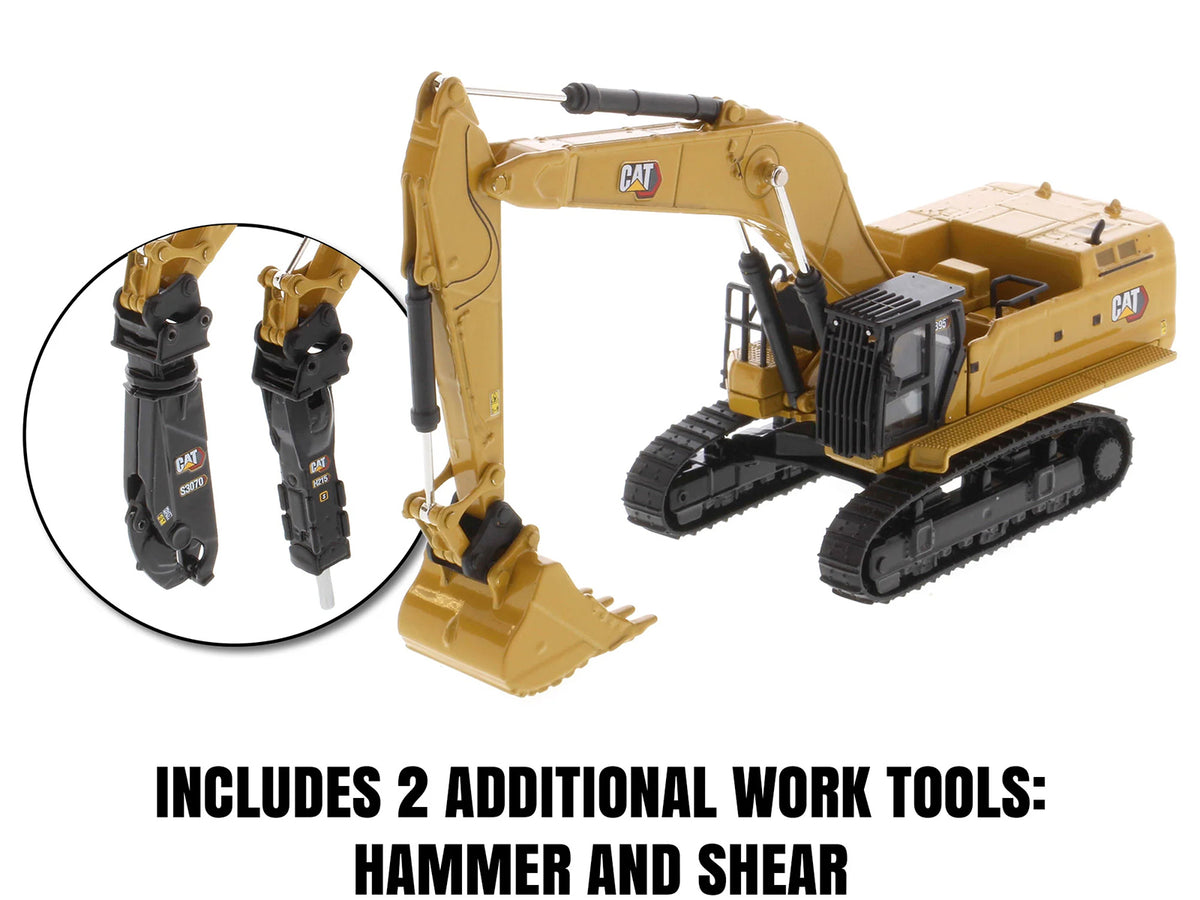 CAT Caterpillar 395 Next-Generation Hydraulic Excavator (General Purpose Version) Yellow with Additional Tools 'High Line Series' 1/87 (HO) Diecast Model by Diecast Masters