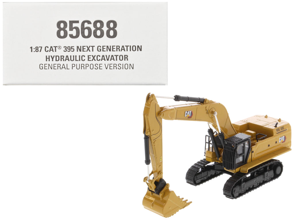 CAT Caterpillar 395 Next-Generation Hydraulic Excavator (General Purpose Version) Yellow with Additional Tools 'High Line Series' 1/87 (HO) Diecast Model by Diecast Masters