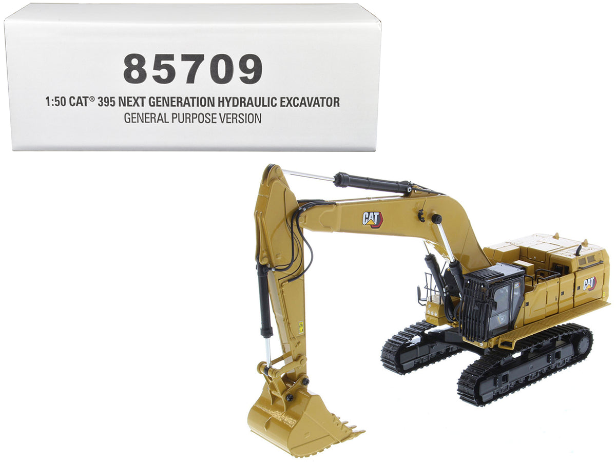 CAT Caterpillar 395 Next Generation Hydraulic Excavator (General Purpose Version) Yellow with Operator and Additional Tools 'High Line' Series 1/50 Diecast Model by Diecast Masters