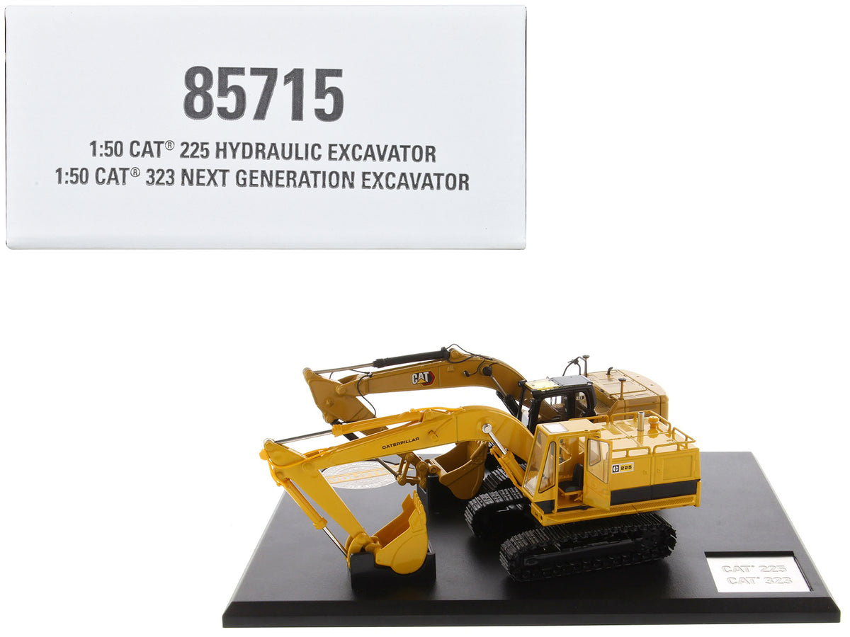 CAT Caterpillar 225 Hydraulic Escavator and CAT Caterpillar 323 Next Generation Hydraulic Escavator Set of 2 pieces 'Evolution Series' 1/50 Diecast Models by Diecast Masters