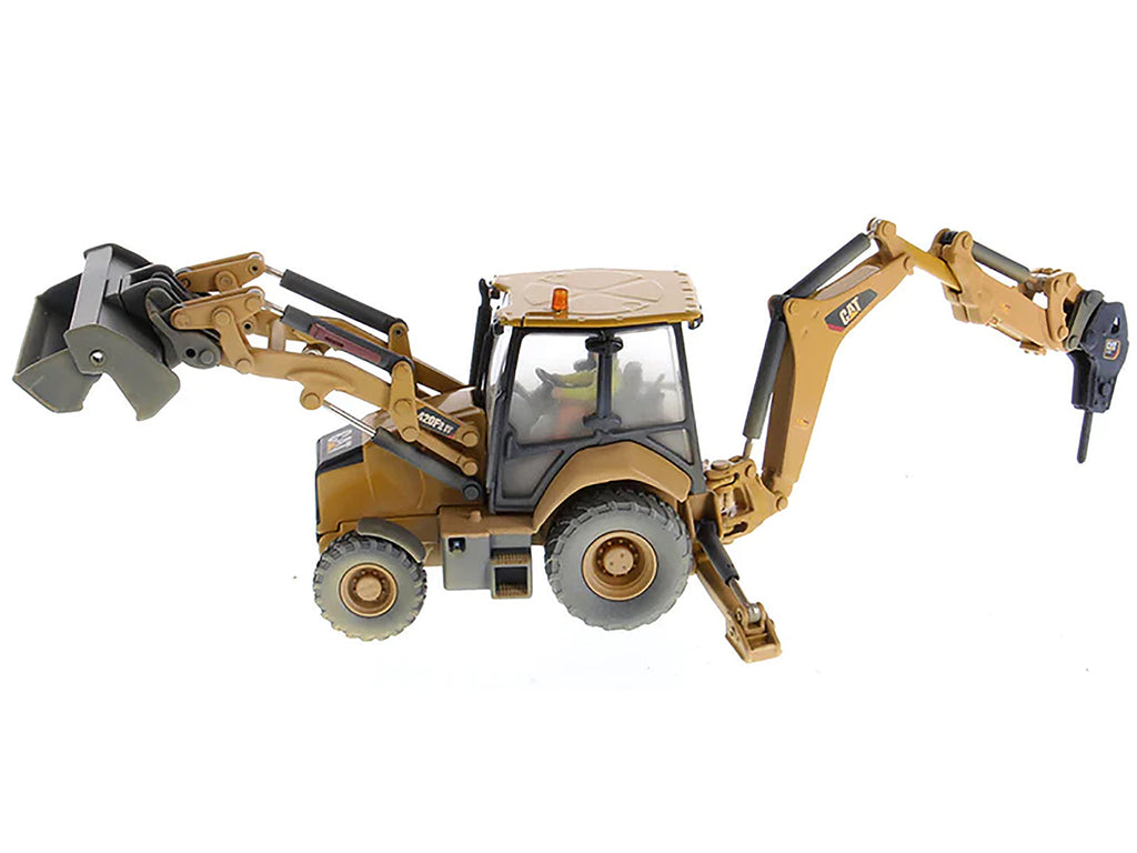 CAT Caterpillar 420F2 IT Backhoe Loader with Operator Yellow 'Weathered Series' 1/50 Diecast Model by Diecast Masters