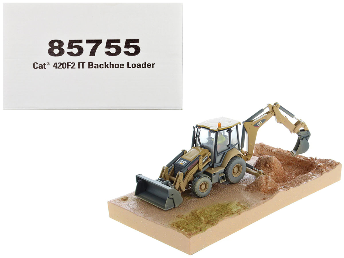 CAT Caterpillar 420F2 IT Backhoe Loader with Operator Yellow 'Weathered Series' 1/50 Diecast Model by Diecast Masters