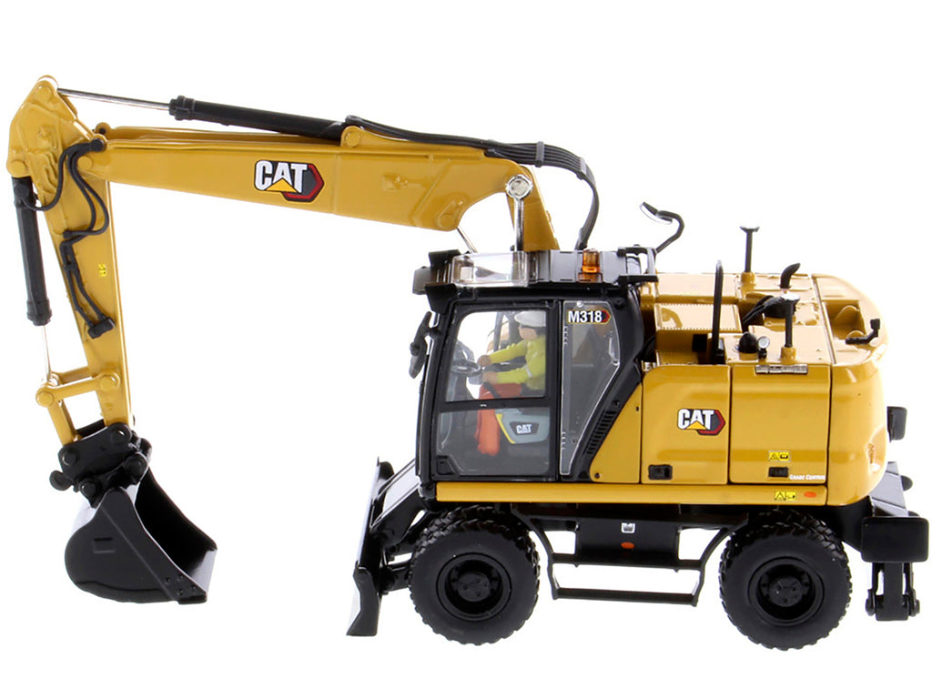 CAT Caterpillar M318 Wheeled Excavator Yellow with Operator 'High Line' Series 1/50 Diecast Model by Diecast Masters