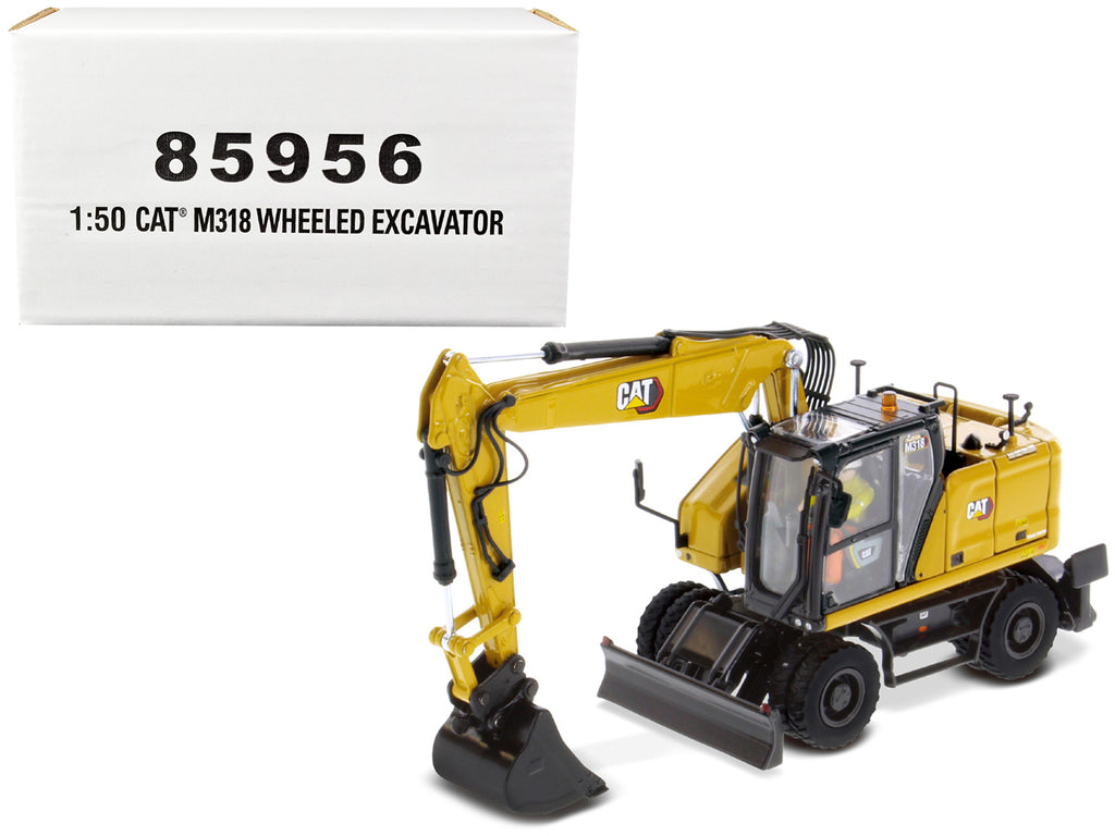 CAT Caterpillar M318 Wheeled Excavator Yellow with Operator 'High Line' Series 1/50 Diecast Model by Diecast Masters