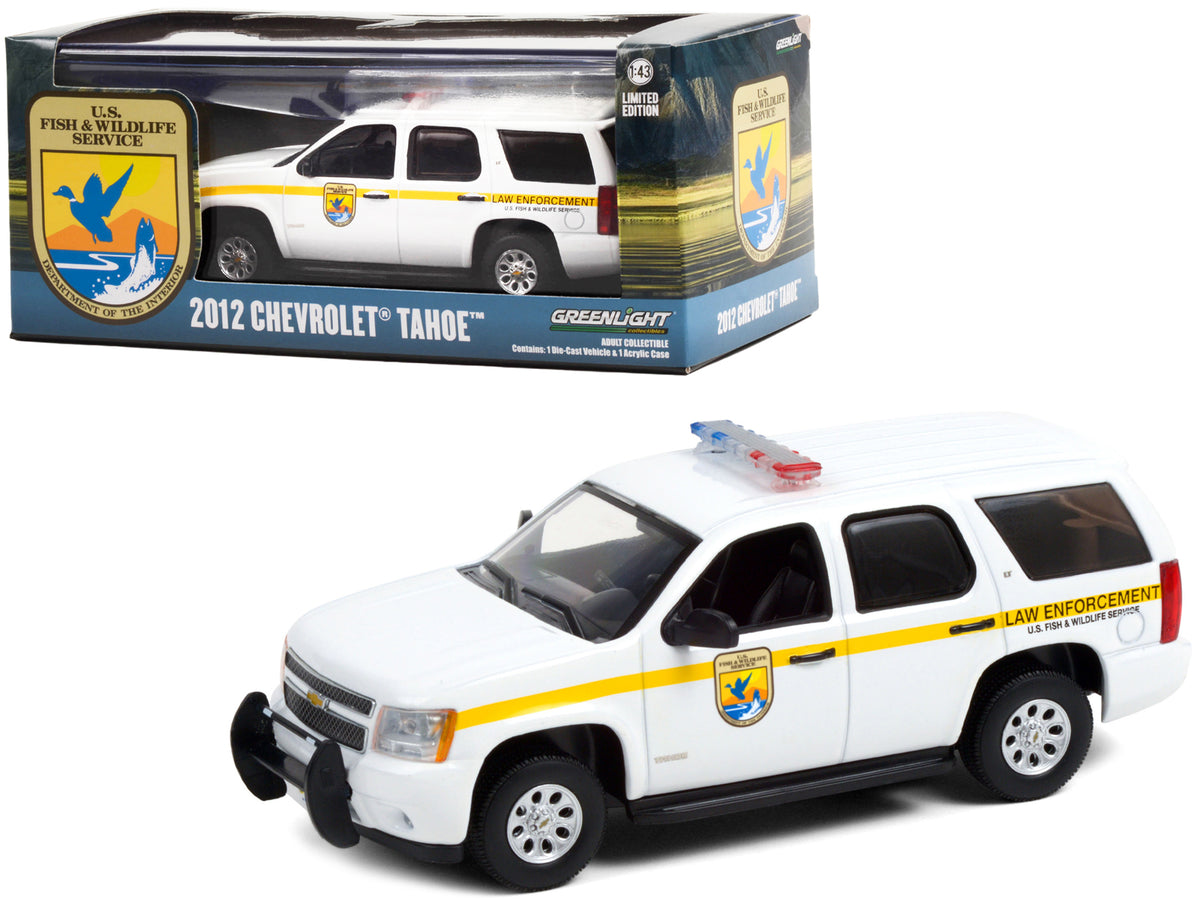 2012 Chevrolet Tahoe White with Yellow Stripes 'U.S. Fish & Wildlife Service Law Enforcement' 1/43 Diecast Model Car by Greenlight