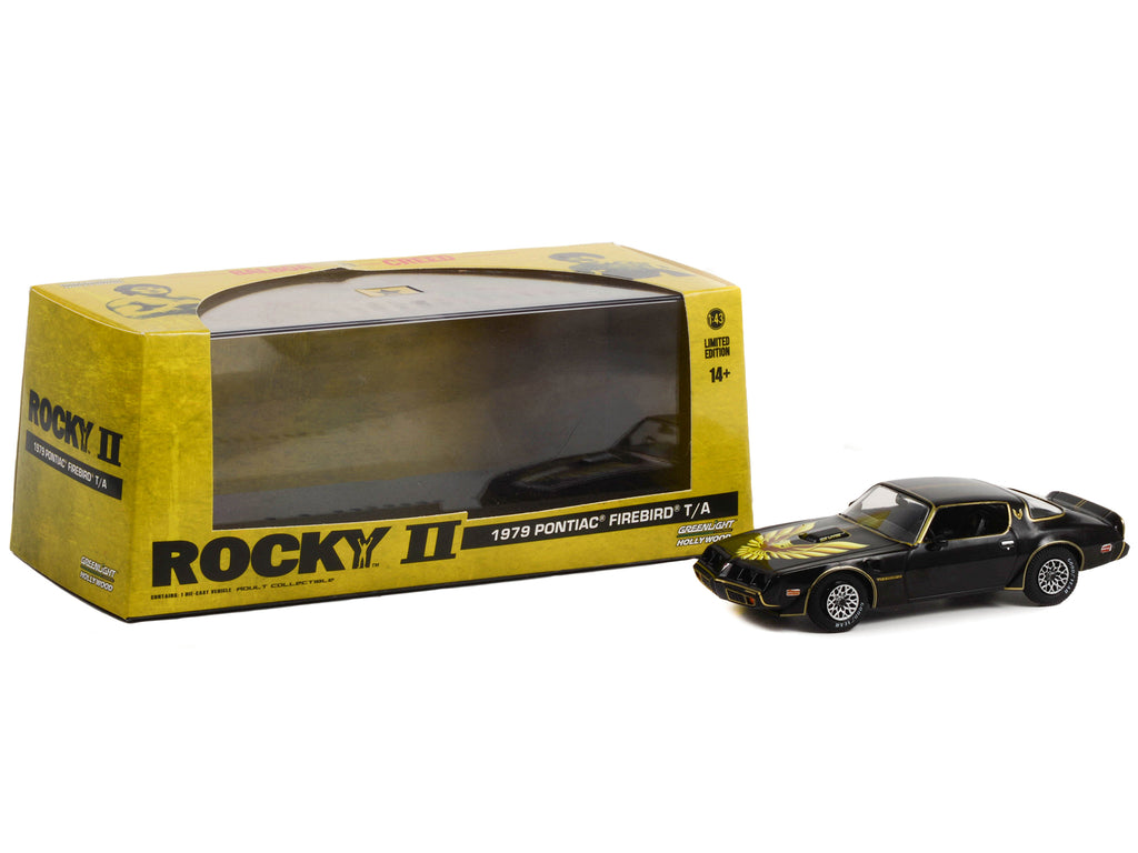 1979 Pontiac Firebird T/A Trans Am Black with Hood Phoenix 'Rocky II (1979) Movie' 1/43 Diecast Model Car by Greenlight