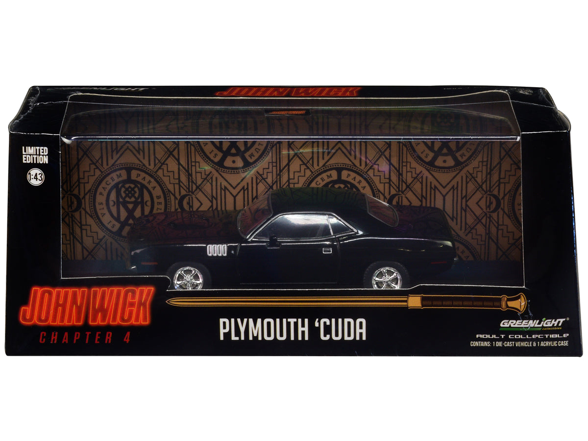 1971 Plymouth Barracuda Black 'John Wick: Chapter 4' (2023) Movie 'Hollywood' Series 1/43 Diecast Model Car by Greenlight