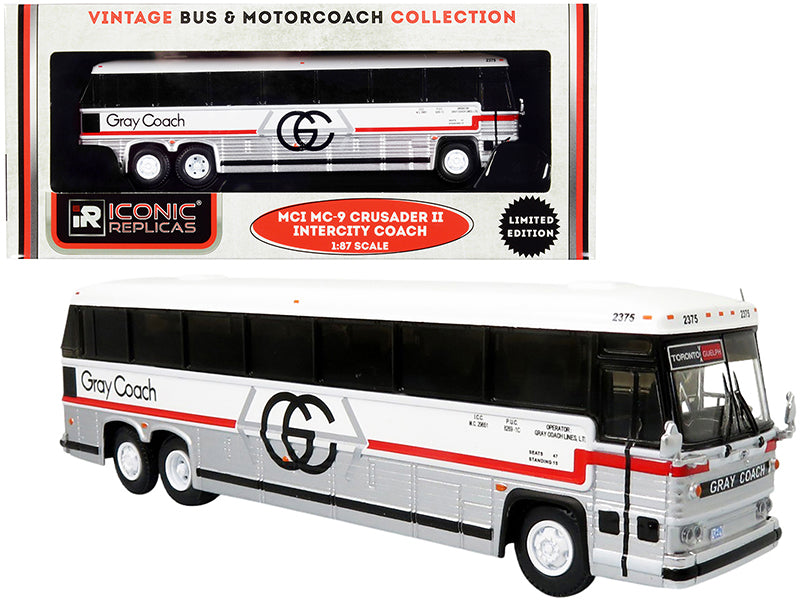1980 MCI MC-9 Crusader II Intercity Coach Bus 'Toronto - Guelph' Ontario (Canada) 'Gray Coach' 'Vintage Bus & Motorcoach Collection' 1/87 (HO) Diecast Model by Iconic Replicas