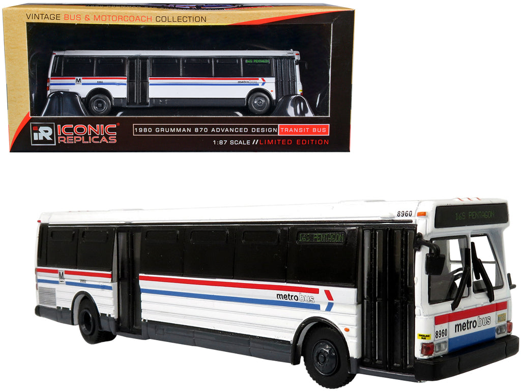 1980 Grumman 870 Advanced Design Transit Bus WMATA (Washington Metropolitan Area Transit Authority) Metro Bus '16S Pentagon' 'Vintage Bus & Motorcoach Collection' 1/87 Diecast Model by Iconic Replicas