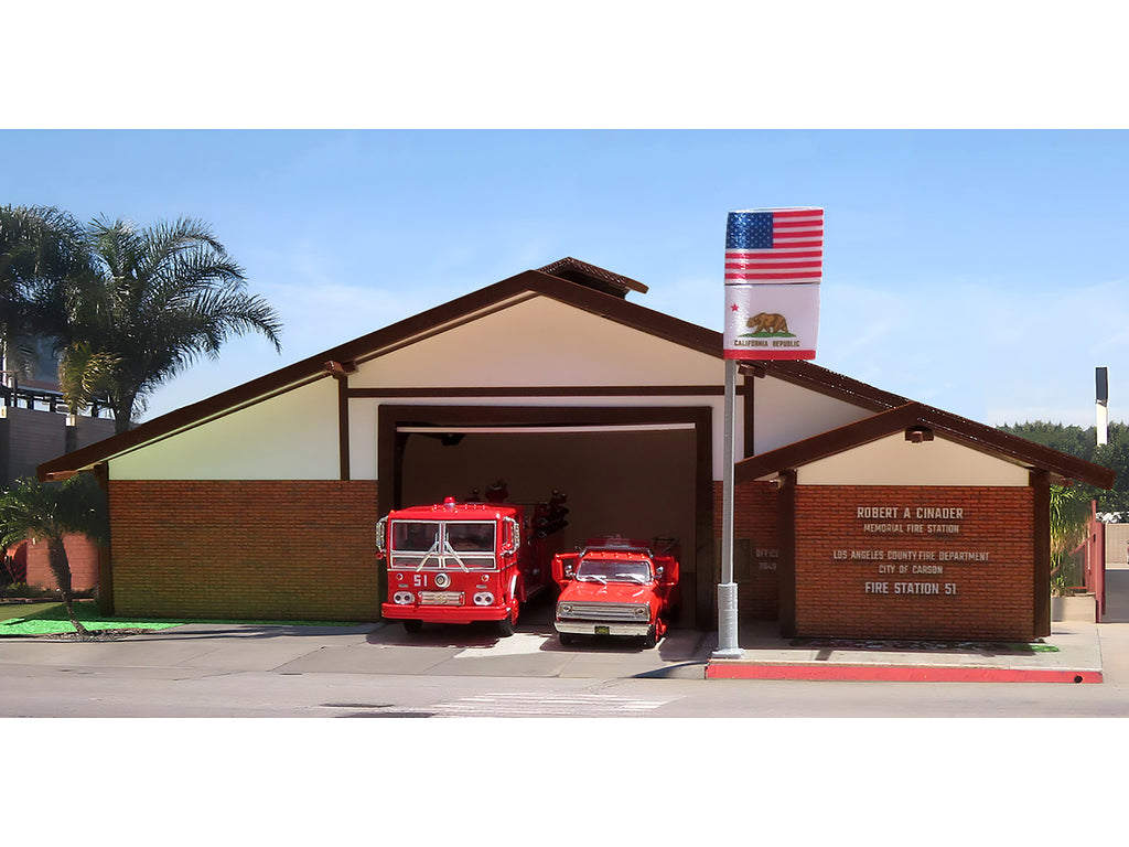 Fire Station 51 LACoFD (Los Angeles County Fire Department) Diorama EZ Assembly Kit 'Emergency!' (1972-1977) TV Series 1/87 (HO) Model by Iconic Replicas