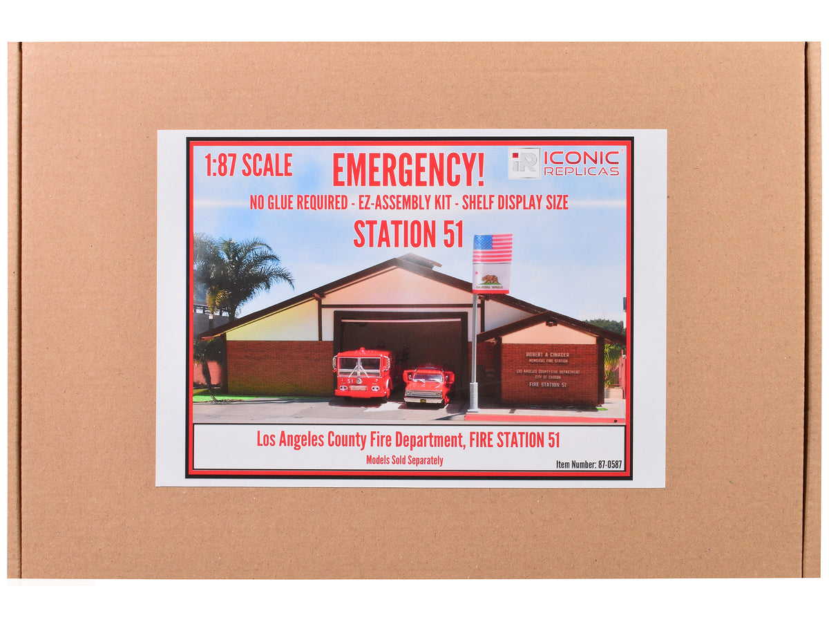 Fire Station 51 LACoFD (Los Angeles County Fire Department) Diorama EZ Assembly Kit 'Emergency!' (1972-1977) TV Series 1/87 (HO) Model by Iconic Replicas