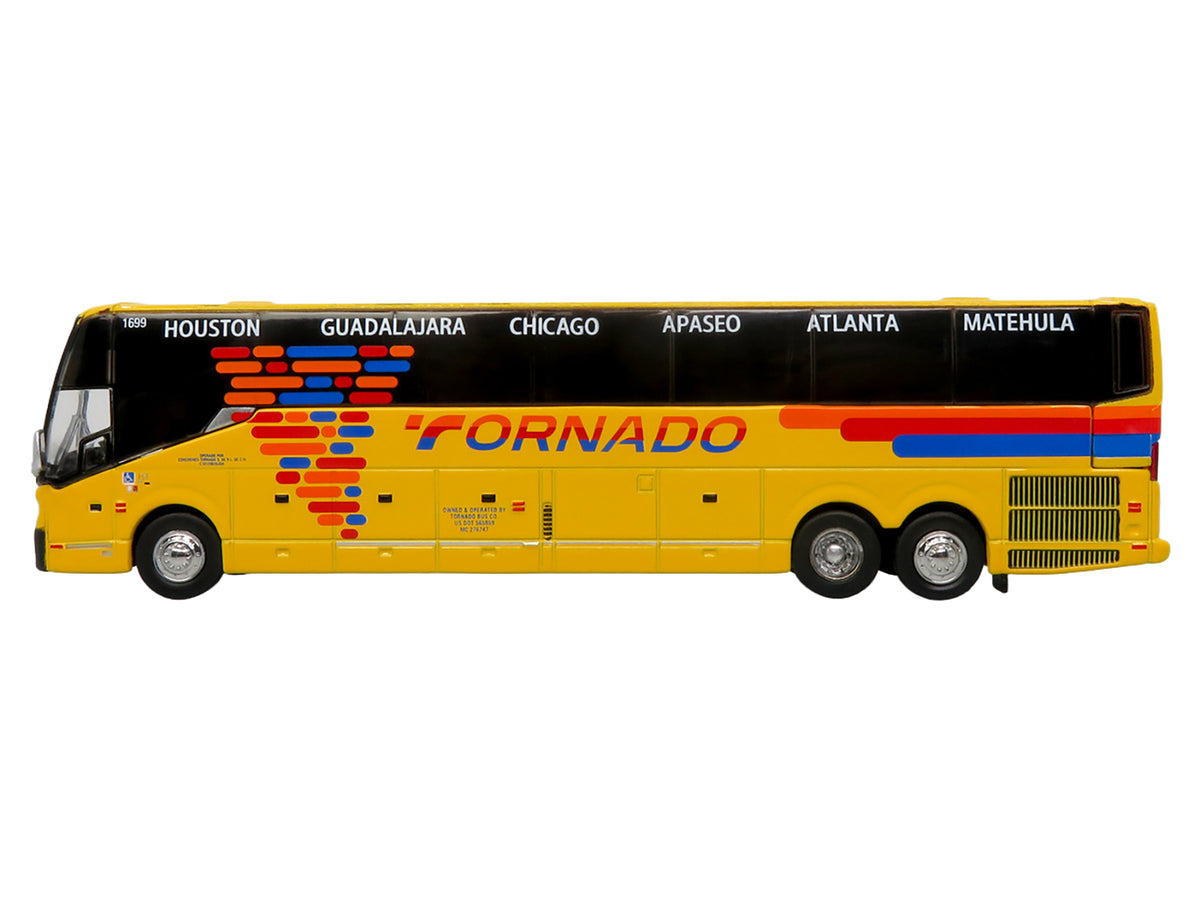 Prevost H3-45 Coach Bus 'Tornado Bus Company' Yellow with Graphics Limited Edition 1/87 (HO) Diecast Model by Iconic Replicas