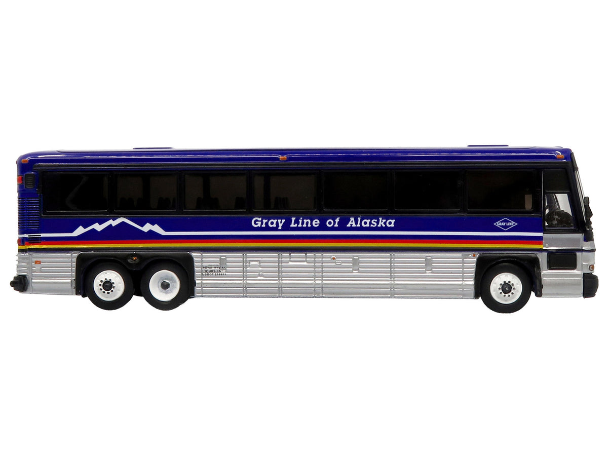 2001 MCI D4000 Coach Bus 'Gray Line of Alaska' Dark Blue with Stripes 'Vintage Bus & Motorcoach Collection' Limited Edition to 504 pieces Worldwide 1/87 (HO) Diecast Model by Iconic Replicas
