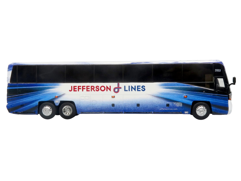 MCI D4520 Commuter Coach Bus 'Jefferson Lines' White with Blue Graphics 'The Bus & Motorcoach Collection' Limited Edition to 504 pieces Worldwide 1/87 (HO) Scale Diecast Model by Iconic Replicas