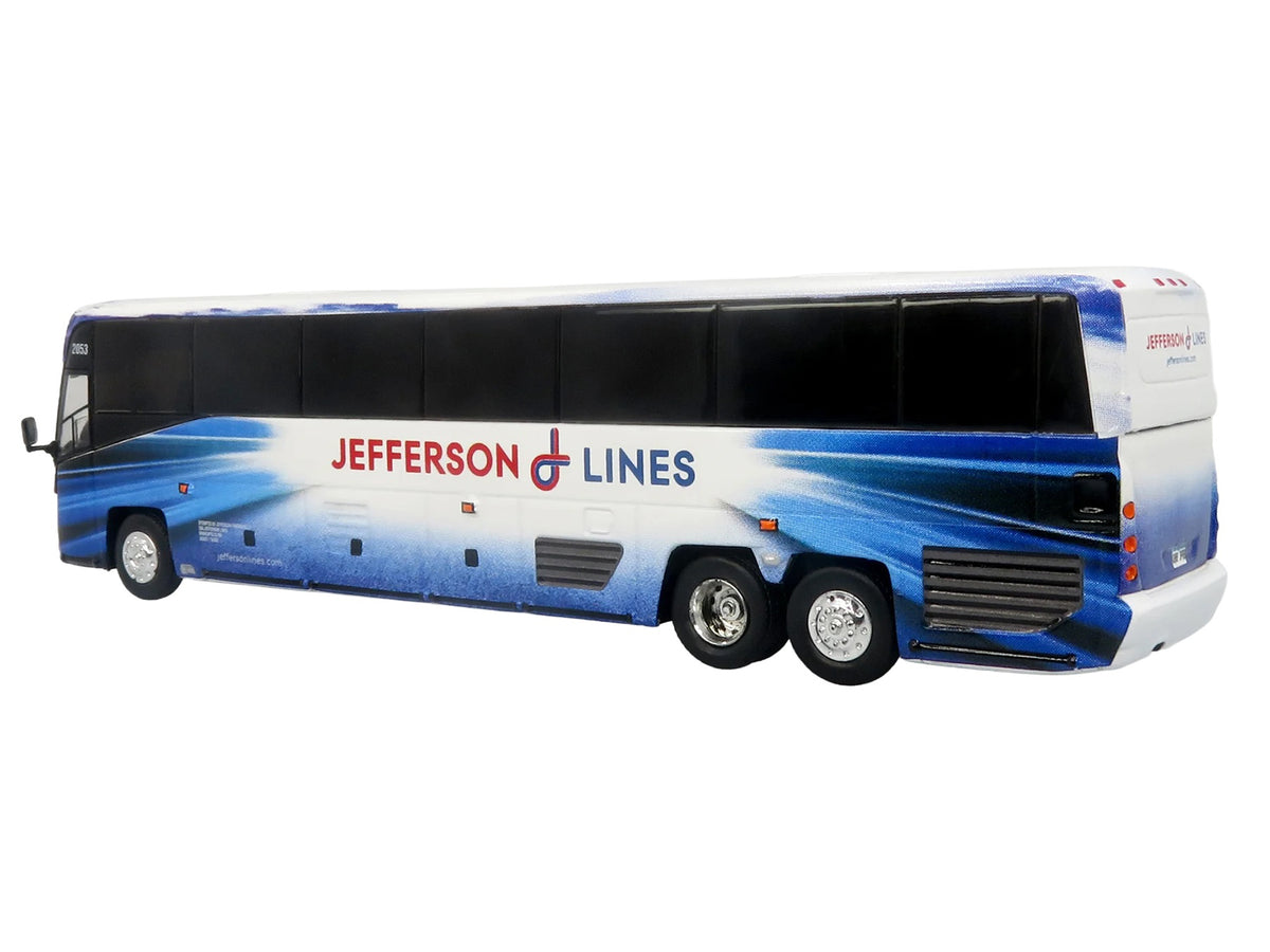 MCI D4520 Commuter Coach Bus 'Jefferson Lines' White with Blue Graphics 'The Bus & Motorcoach Collection' Limited Edition to 504 pieces Worldwide 1/87 (HO) Scale Diecast Model by Iconic Replicas