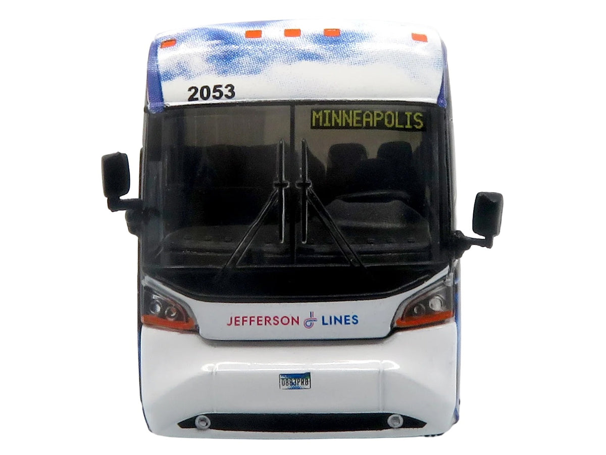 MCI D4520 Commuter Coach Bus 'Jefferson Lines' White with Blue Graphics 'The Bus & Motorcoach Collection' Limited Edition to 504 pieces Worldwide 1/87 (HO) Scale Diecast Model by Iconic Replicas