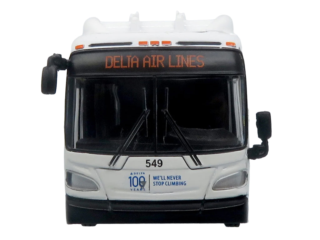 New Flyer Xcelsior XN40 Transit Bus 'Delta Air Lines 100th Anniversary' Blue and White with Graphics 'The Bus & Motorcoach Collection' Limited Edition 1/87 (HO) Scale Diecast Model by Iconic Replicas