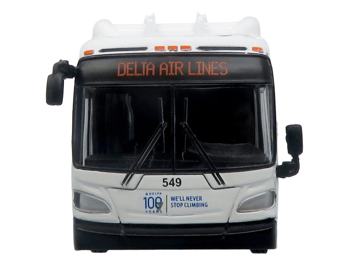 New Flyer Xcelsior XN40 Transit Bus 'Delta Air Lines 100th Anniversary' Blue and White with Graphics 'The Bus & Motorcoach Collection' Limited Edition 1/87 (HO) Scale Diecast Model by Iconic Replicas