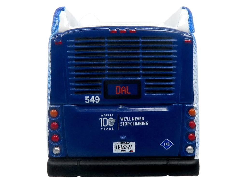 New Flyer Xcelsior XN40 Transit Bus 'Delta Air Lines 100th Anniversary' Blue and White with Graphics 'The Bus & Motorcoach Collection' Limited Edition 1/87 (HO) Scale Diecast Model by Iconic Replicas
