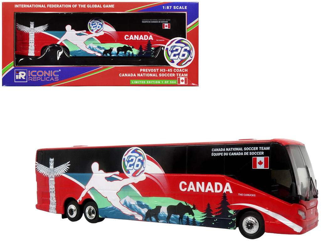 Prevost H3-45 Coach Bus 'Canada National Soccer Team' Red with Graphics 'International Federation of the Global Game' Series Limited Edition to 504 pieces Worldwide 1/87 (HO) Diecast Model by Iconic Replicas