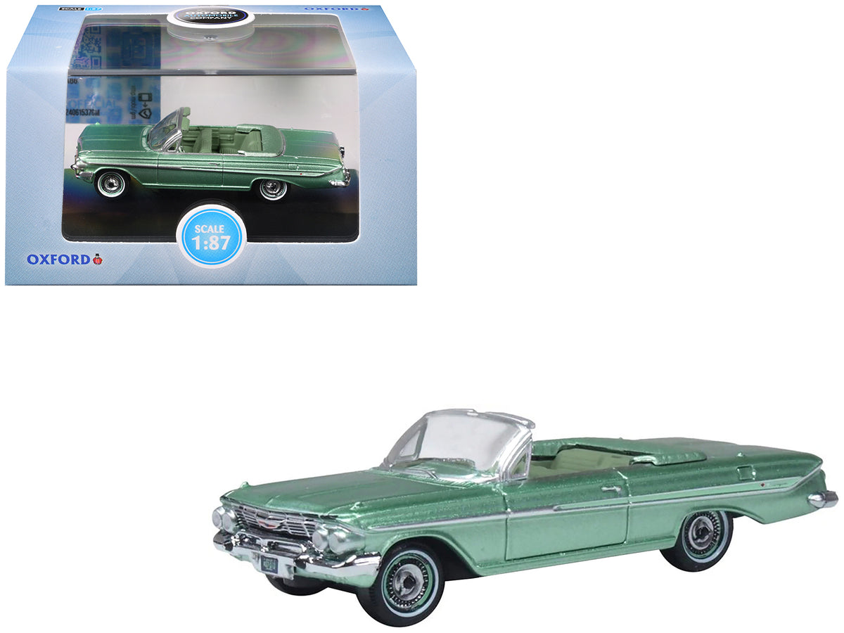 1961 Chevrolet Impala Convertible Arbor Green Metallic with Green Interior 1/87 (HO) Scale Diecast Model Car by Oxford Diecast